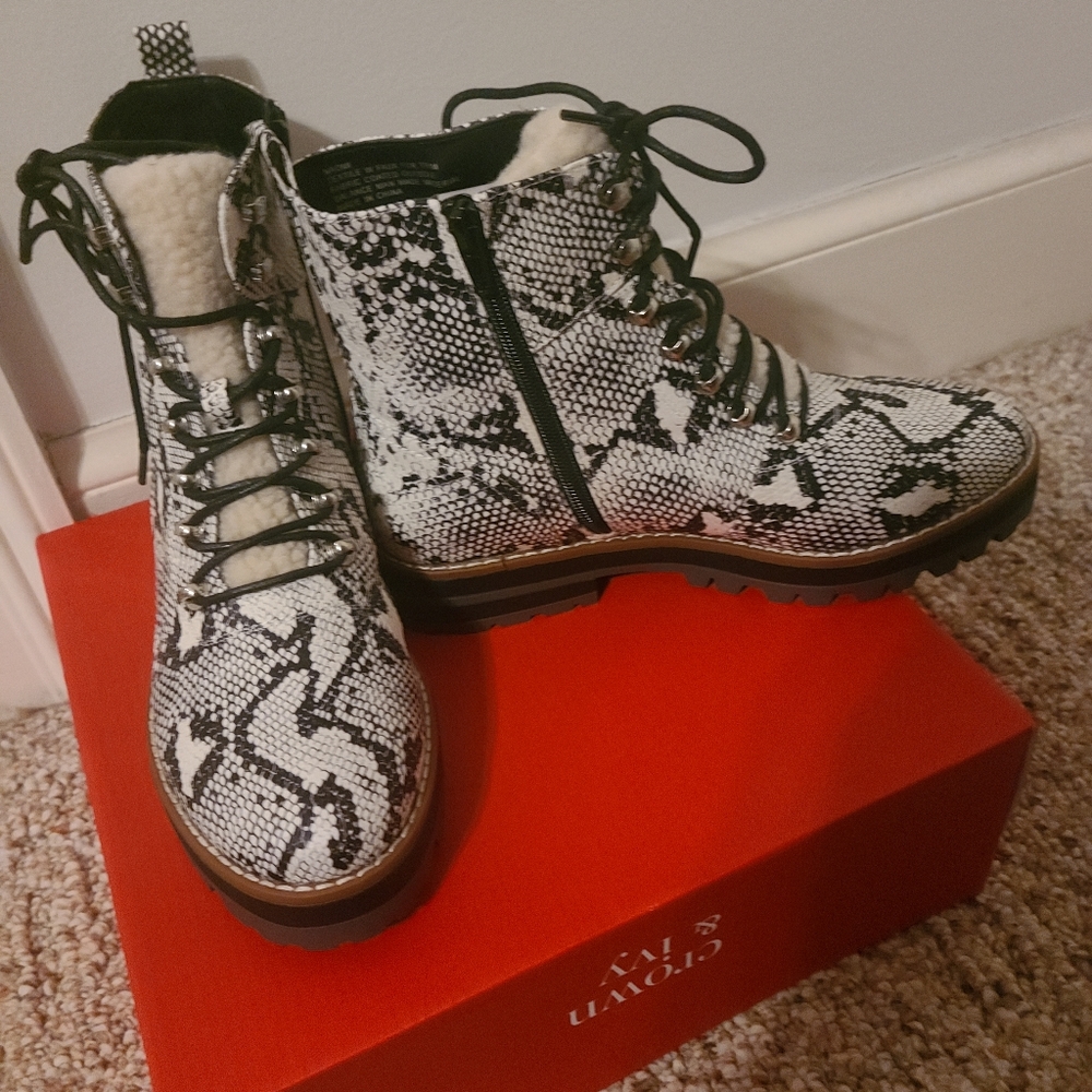 Crown & Ivy Black and White Lace Up Boots